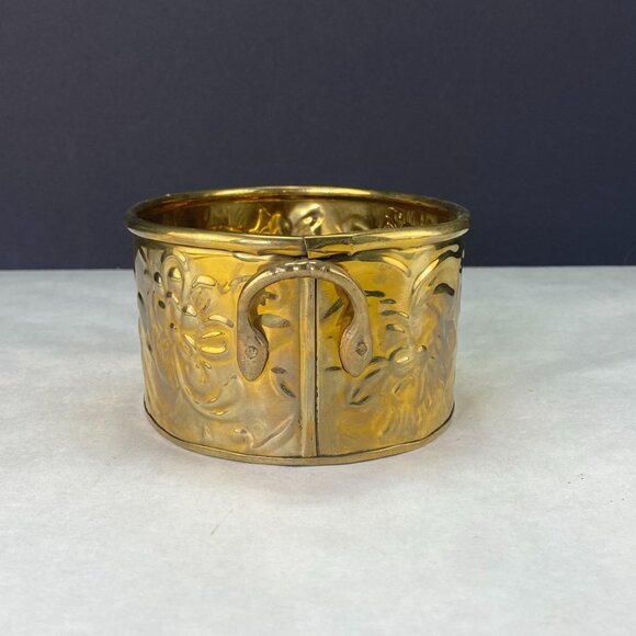 Vintage Hosley Embossed Solid Brass Handled Oval Planter - Picture 2 of 10